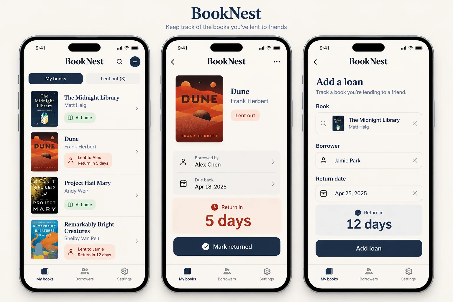 BookNest full concept interface using demo data