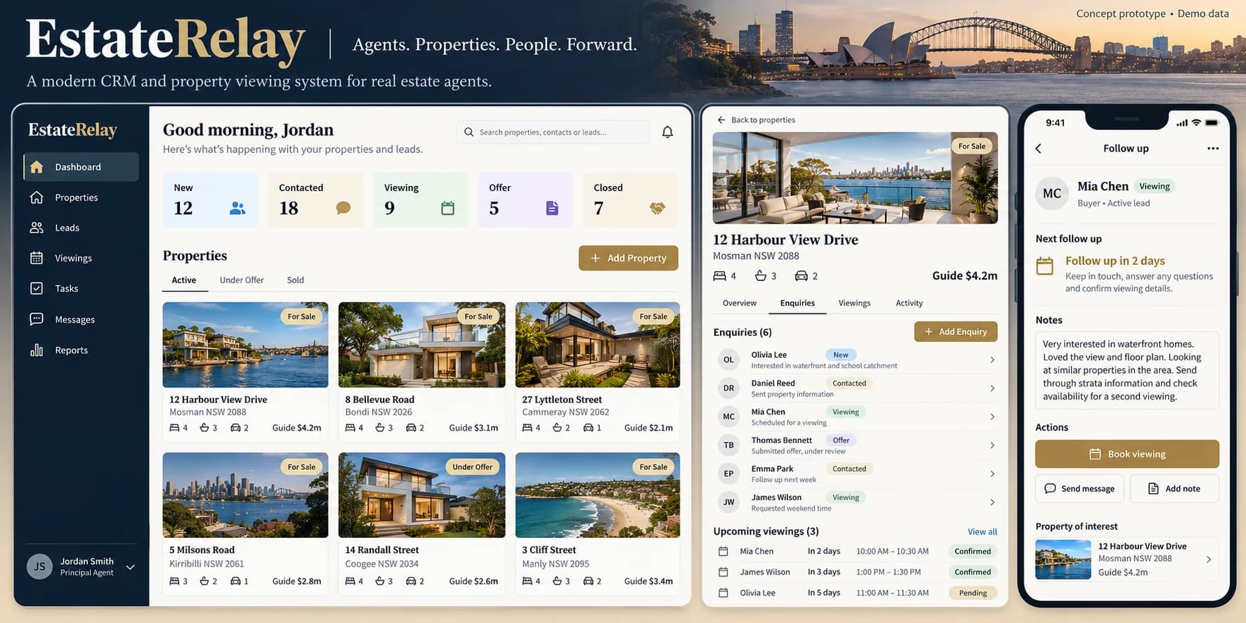 EstateRelay full concept interface using demo data