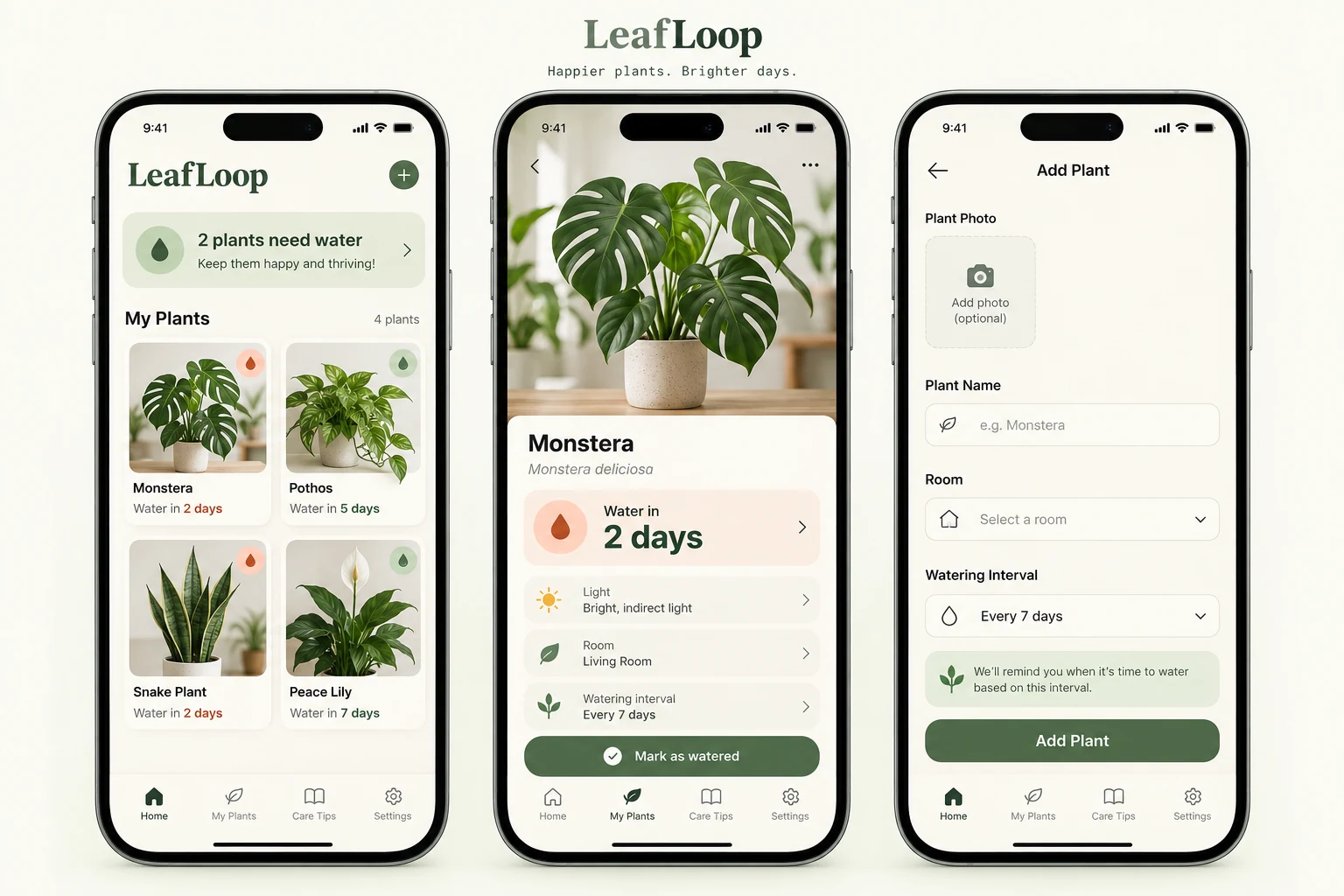 LeafLoop full concept interface using demo data