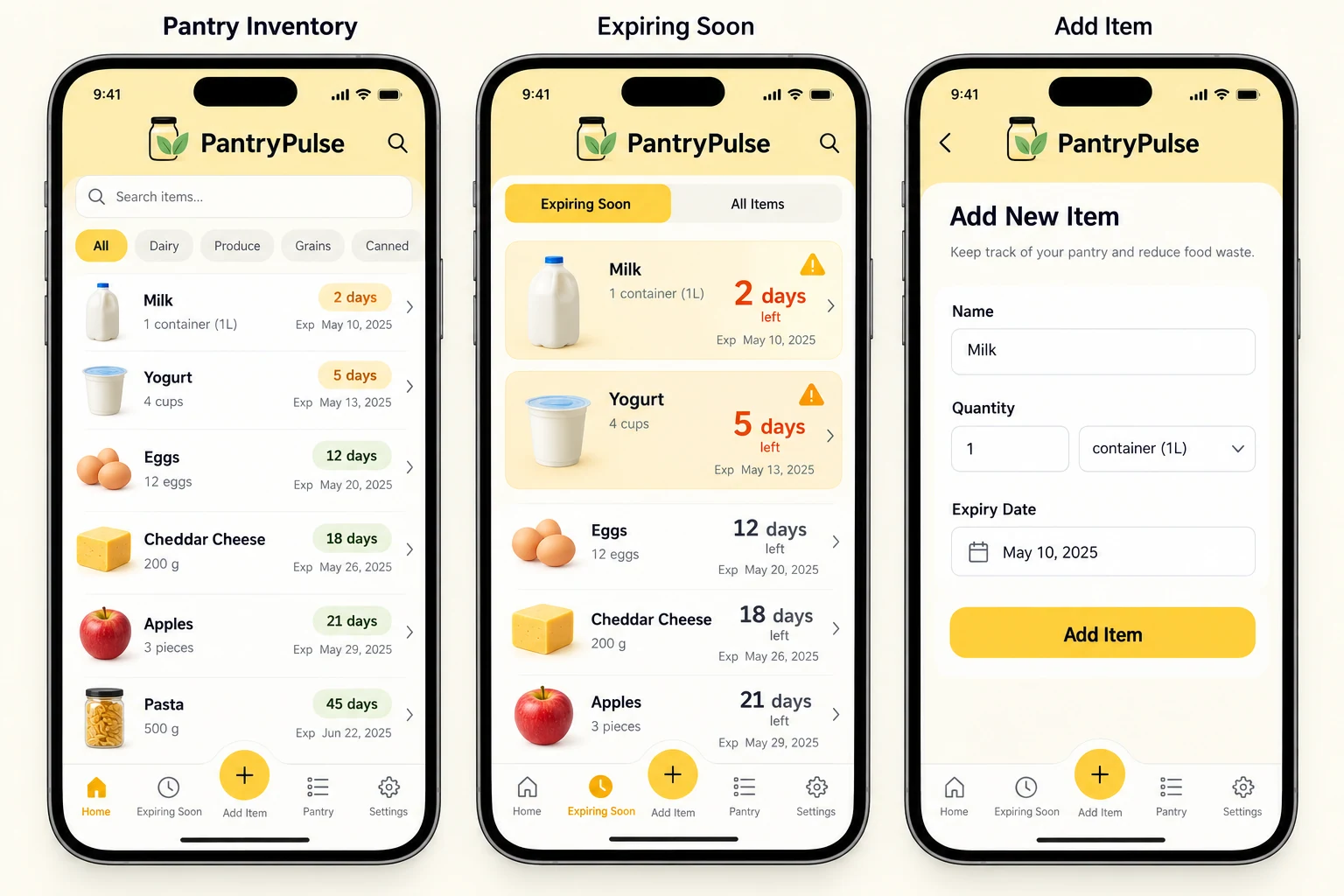 PantryPulse full concept interface using demo data