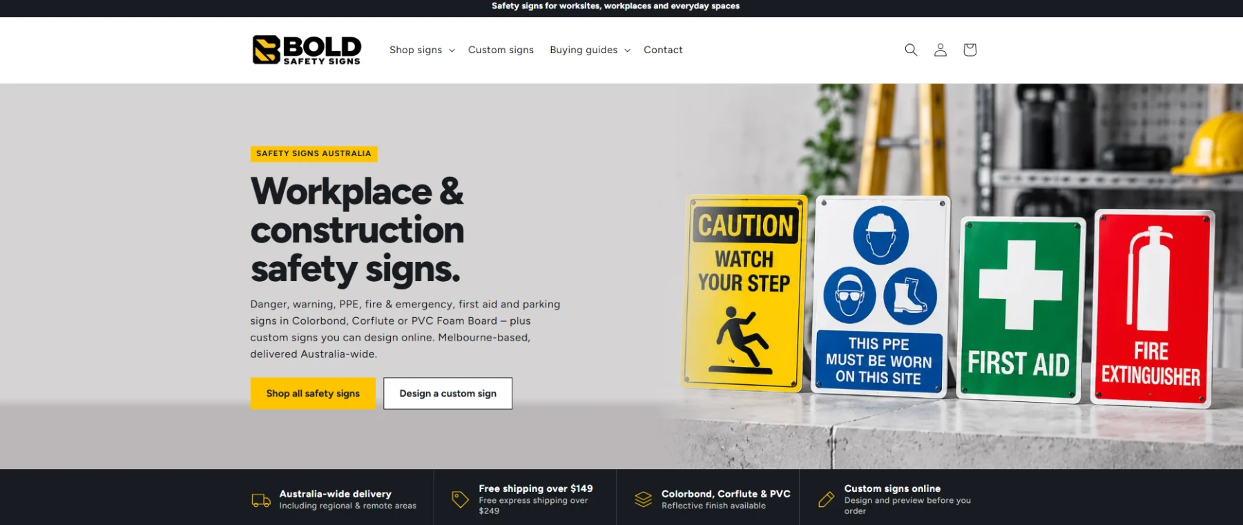 Bold Safety Signs online store homepage