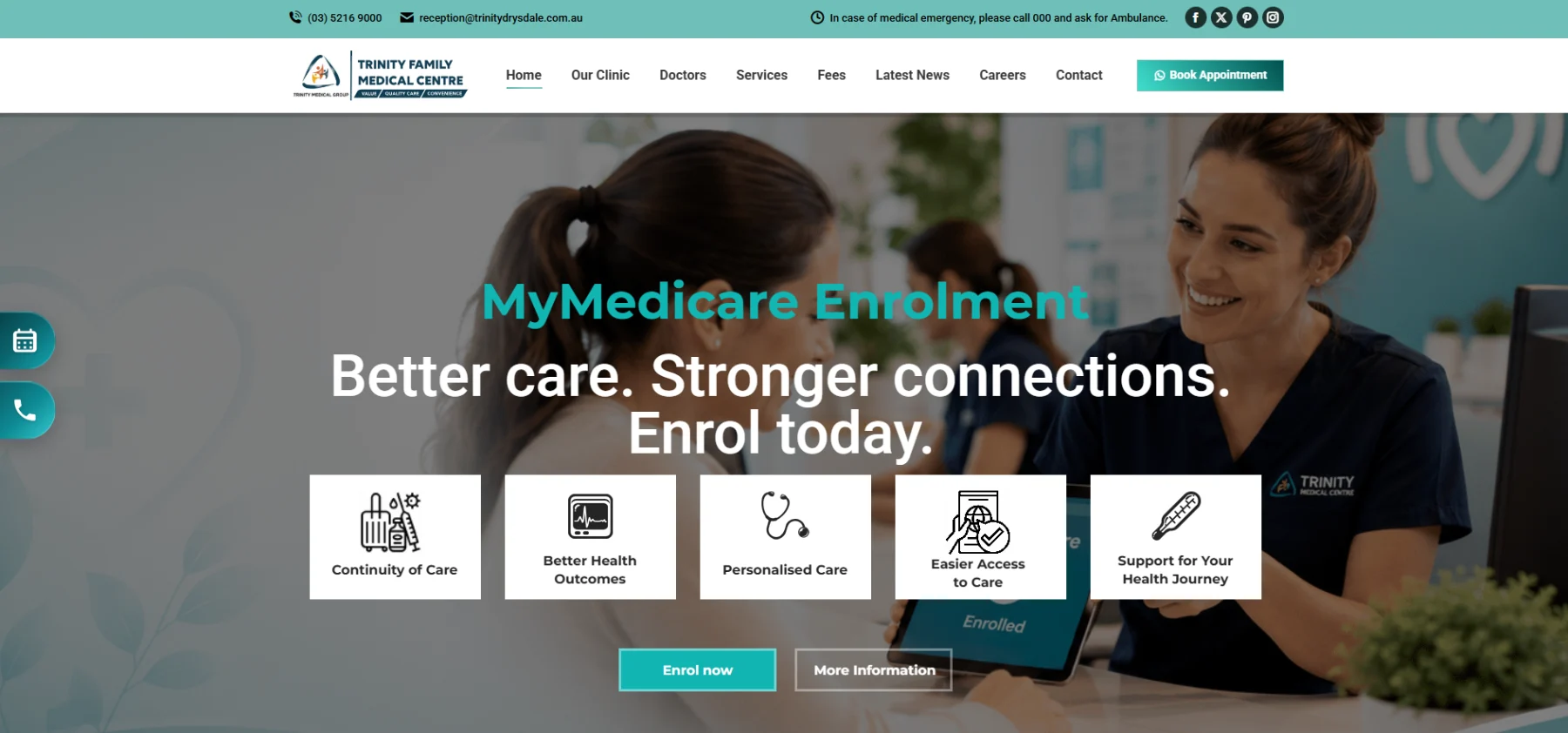 Trinity Family Medical Centre website homepage