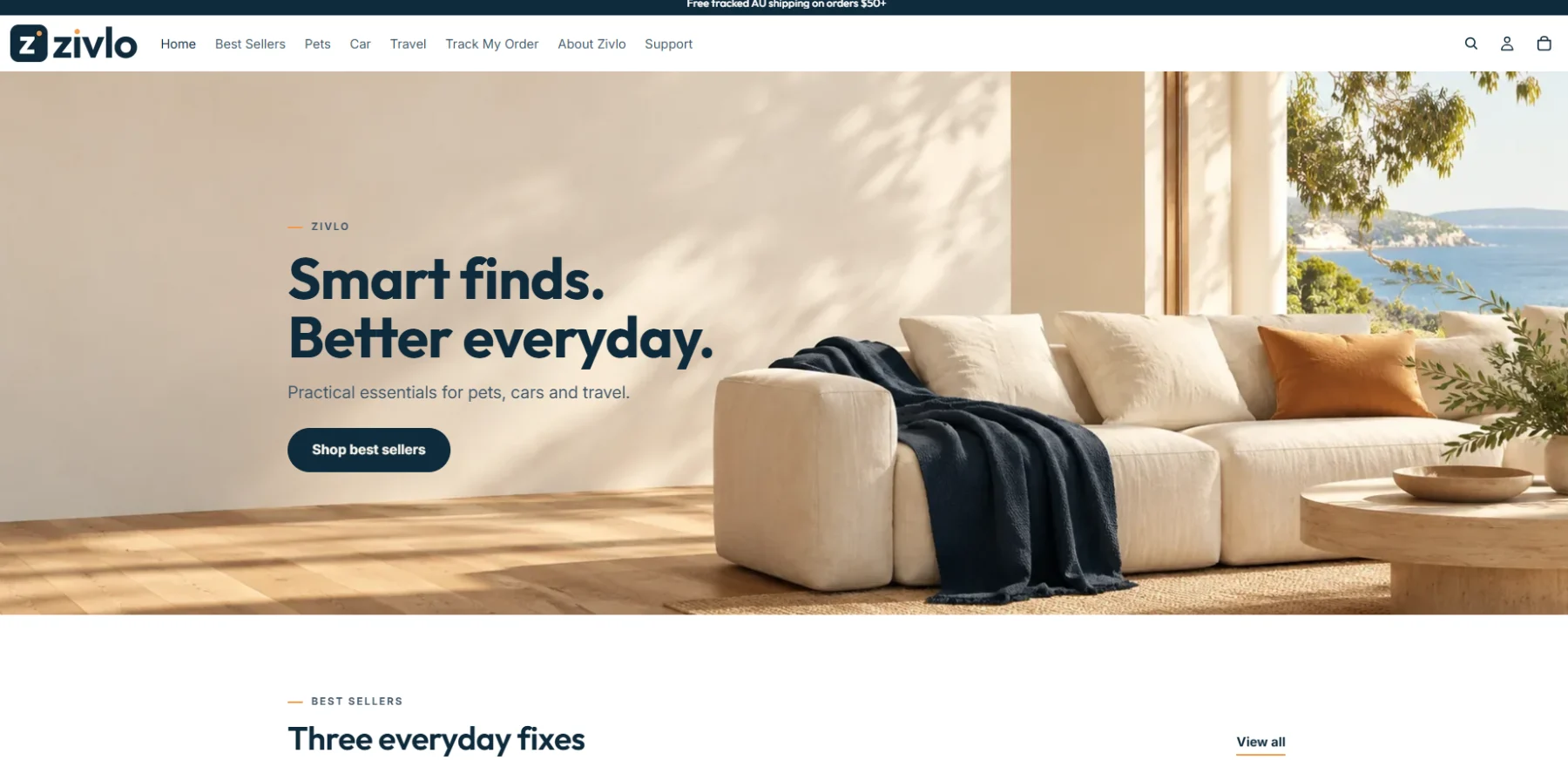 Zivlo online store homepage